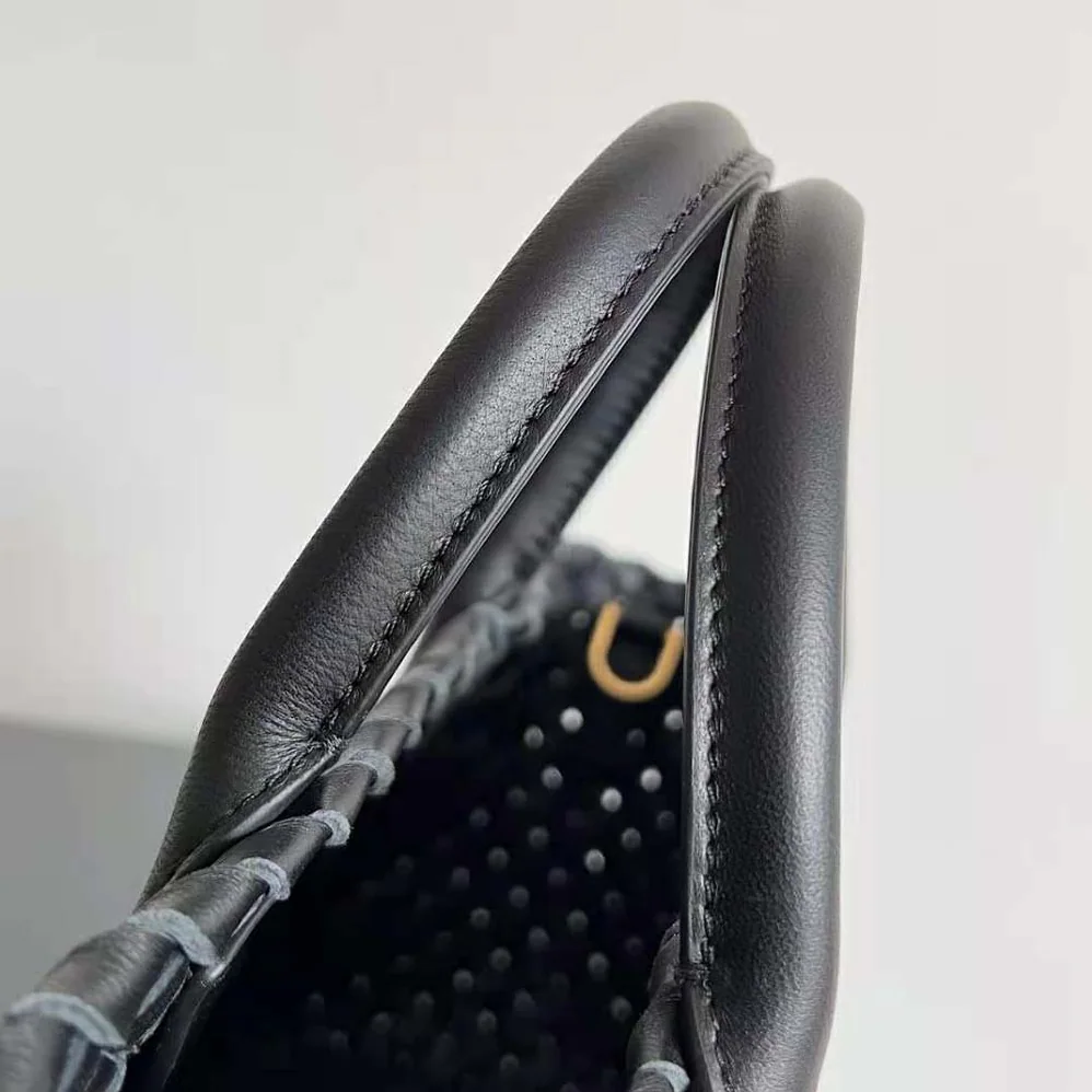 Bottega Veneta Mini Cabat Intreccio Leather Tote Bag with Detachable Strap for Women in Black Bottega Veneta Mini Cabat Intreccio Leather Tote Bag with Detachable Strap for Women in Black