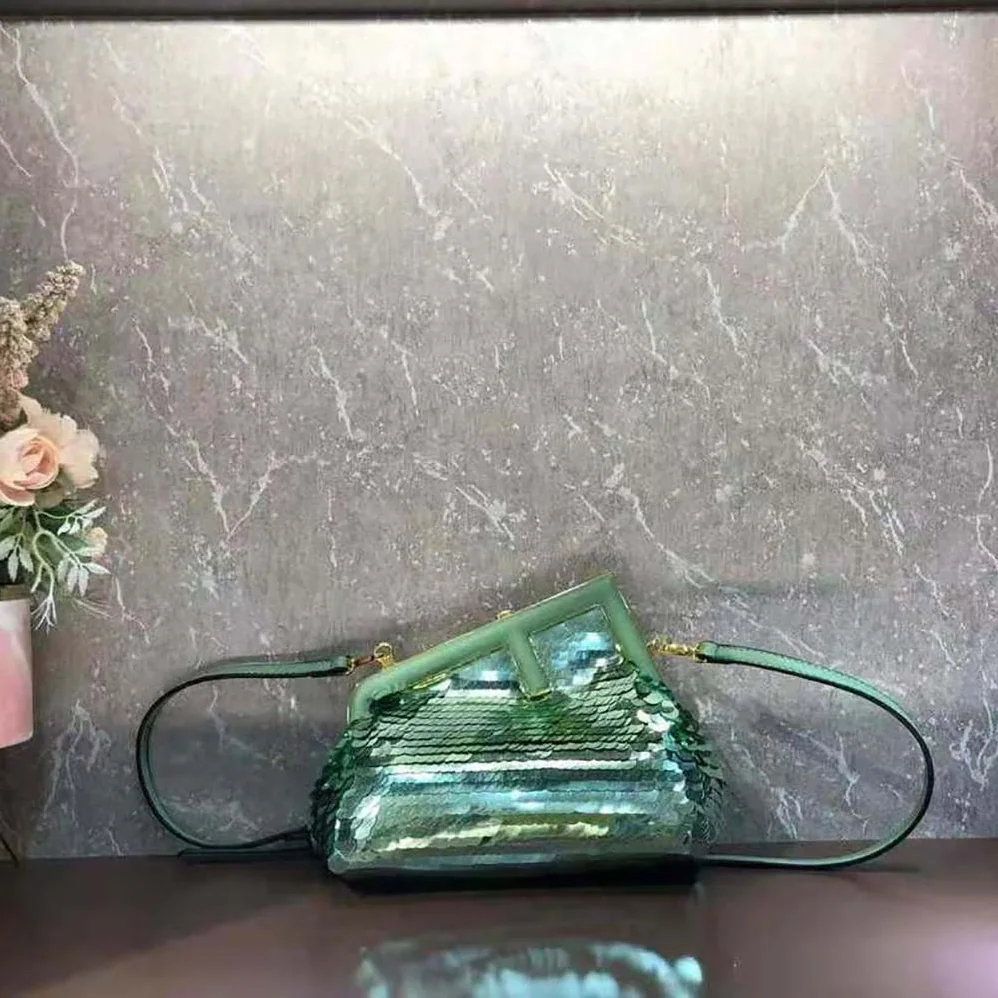 Fendi First Small Green Sequinned Bag for Women Fendi First Small Green Sequinned Bag for Women