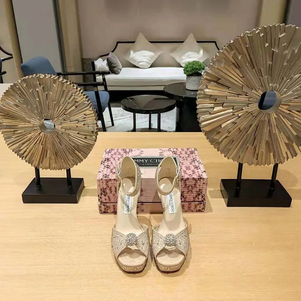 Jimmy Choo Socorie 120 Honey Gold Suede Platform Sandals with Crystals for Women