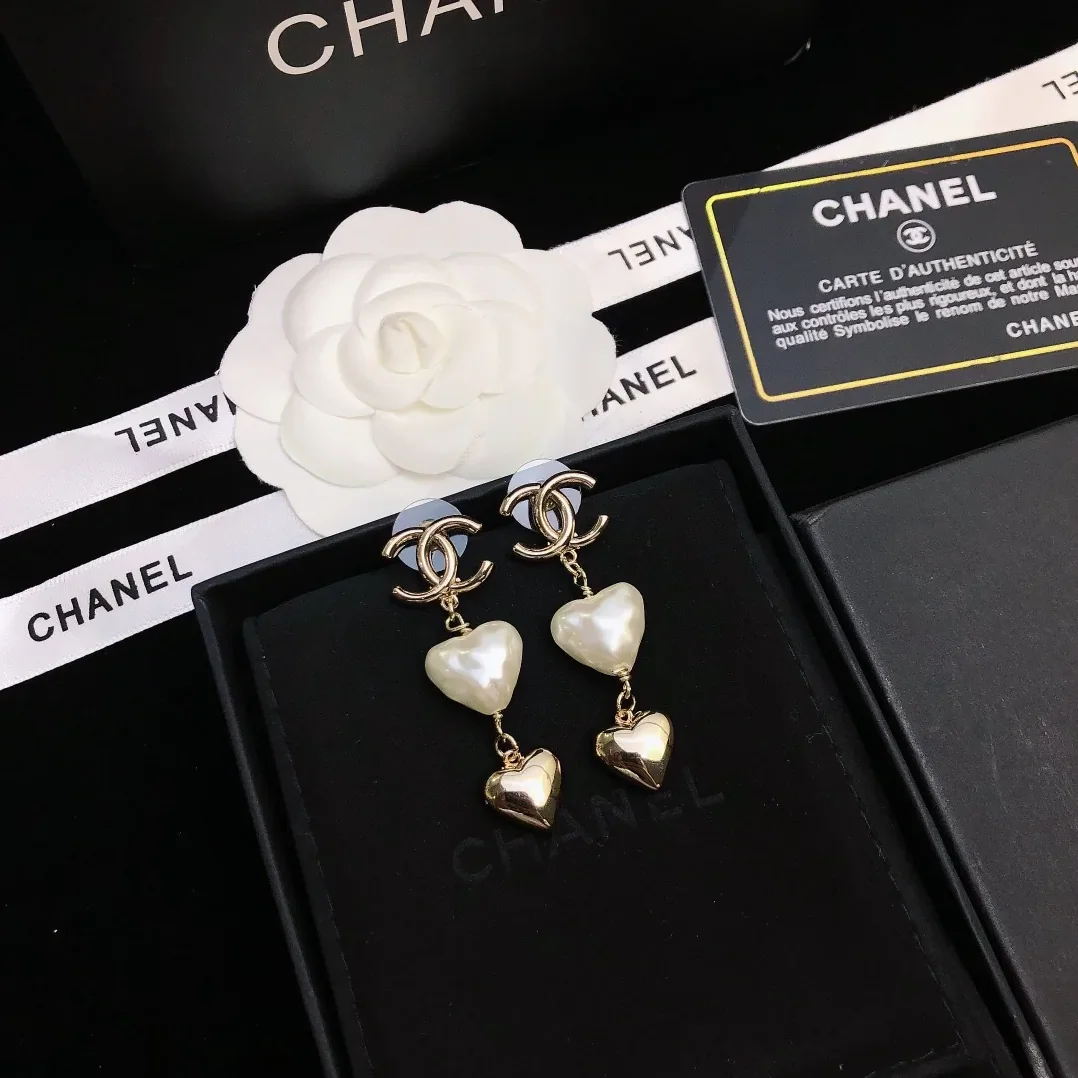 Chanel Two Hearts Links Earrings Gold Tone