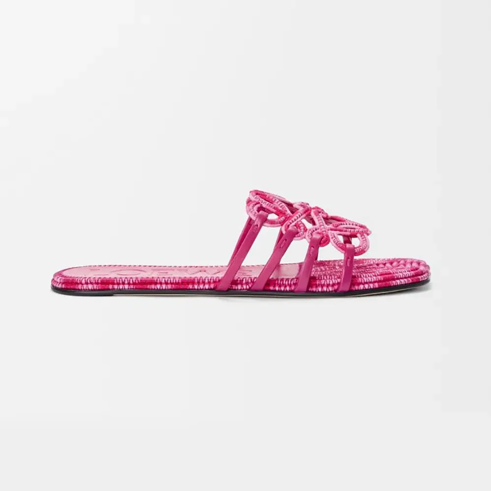 Loewe Petal Anagram Slide in Embroidered Canvas for Women in Orchid Loewe Petal Anagram Slide in Embroidered Canvas for Women in Orchid