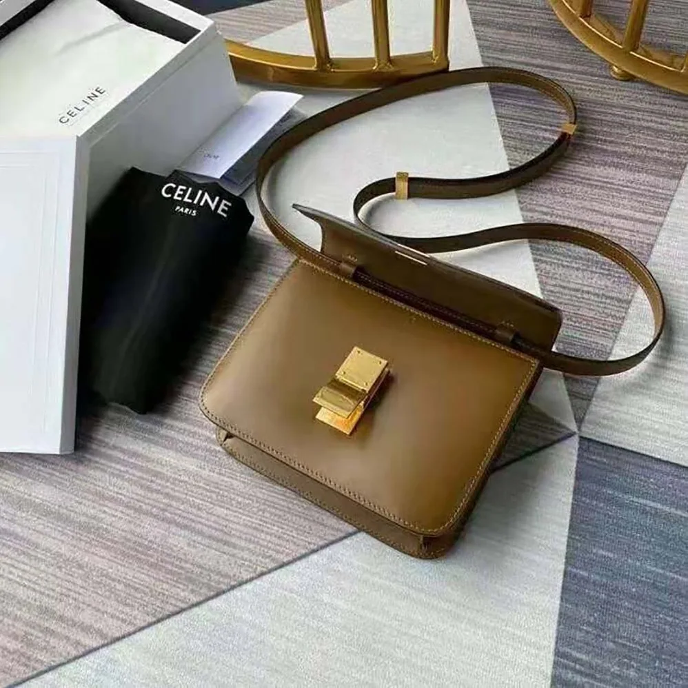 Celine Teen Classic Bag in Box Calfskin for Women in Brown Celine Teen Classic Bag in Box Calfskin for Women in Brown