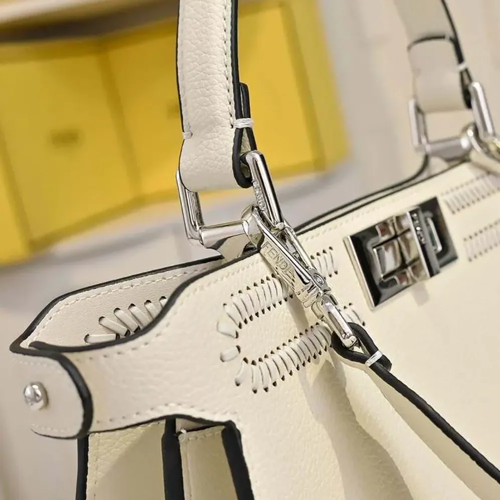 Fendi Peekaboo ISeeU Small Beige Leather Bag with FF Interlacing for Women