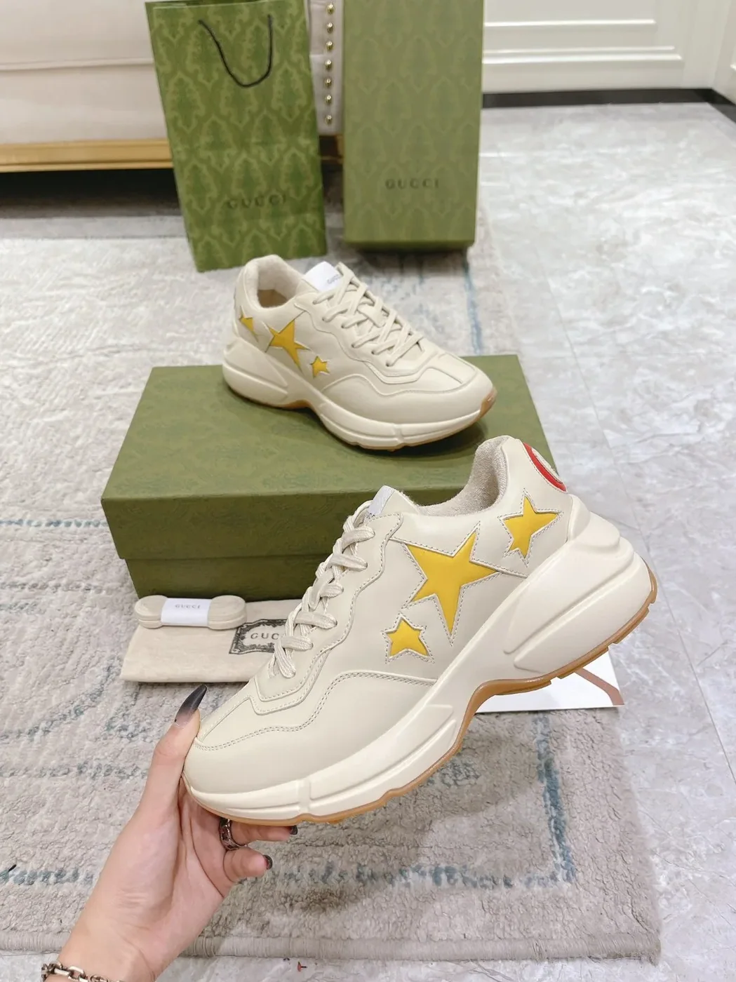 Gucci Rhyton Sneaker With Stars White