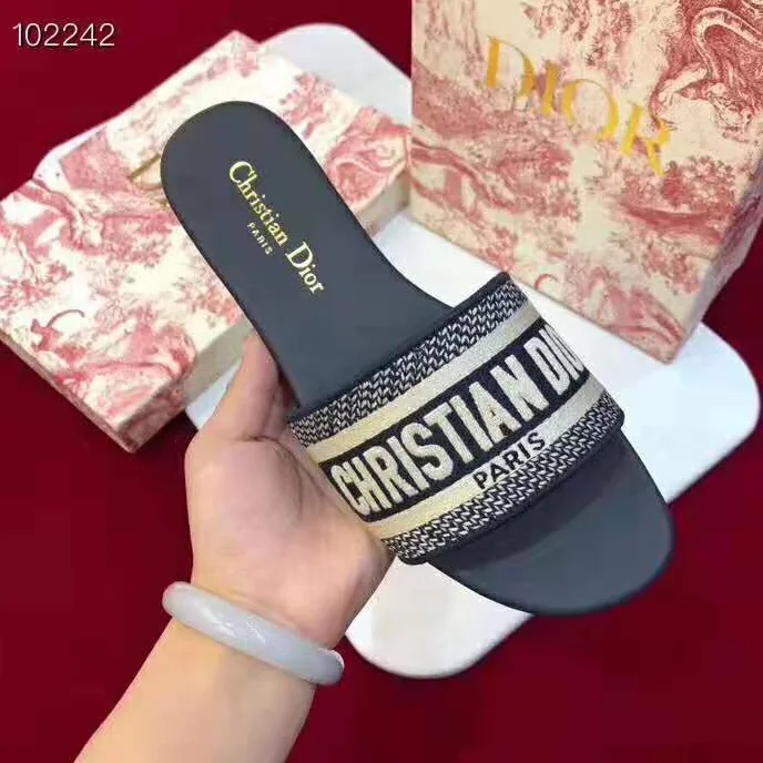 Dior Dway Embroidered Cotton Mule for Women in Navy