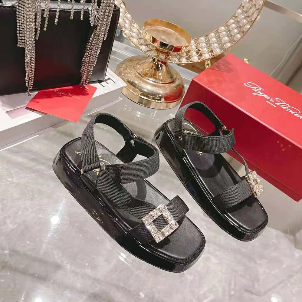 Roger Vivier Vivier Slide Trekky Strass Buckle Sandals in Fabrics for Women Roger Vivier Vivier Slide Trekky Strass Buckle Sandals in Fabrics for Women