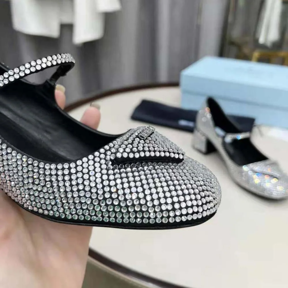 Prada Satin Pumps with Crystals in 45mm Heel Height for Women in Silver