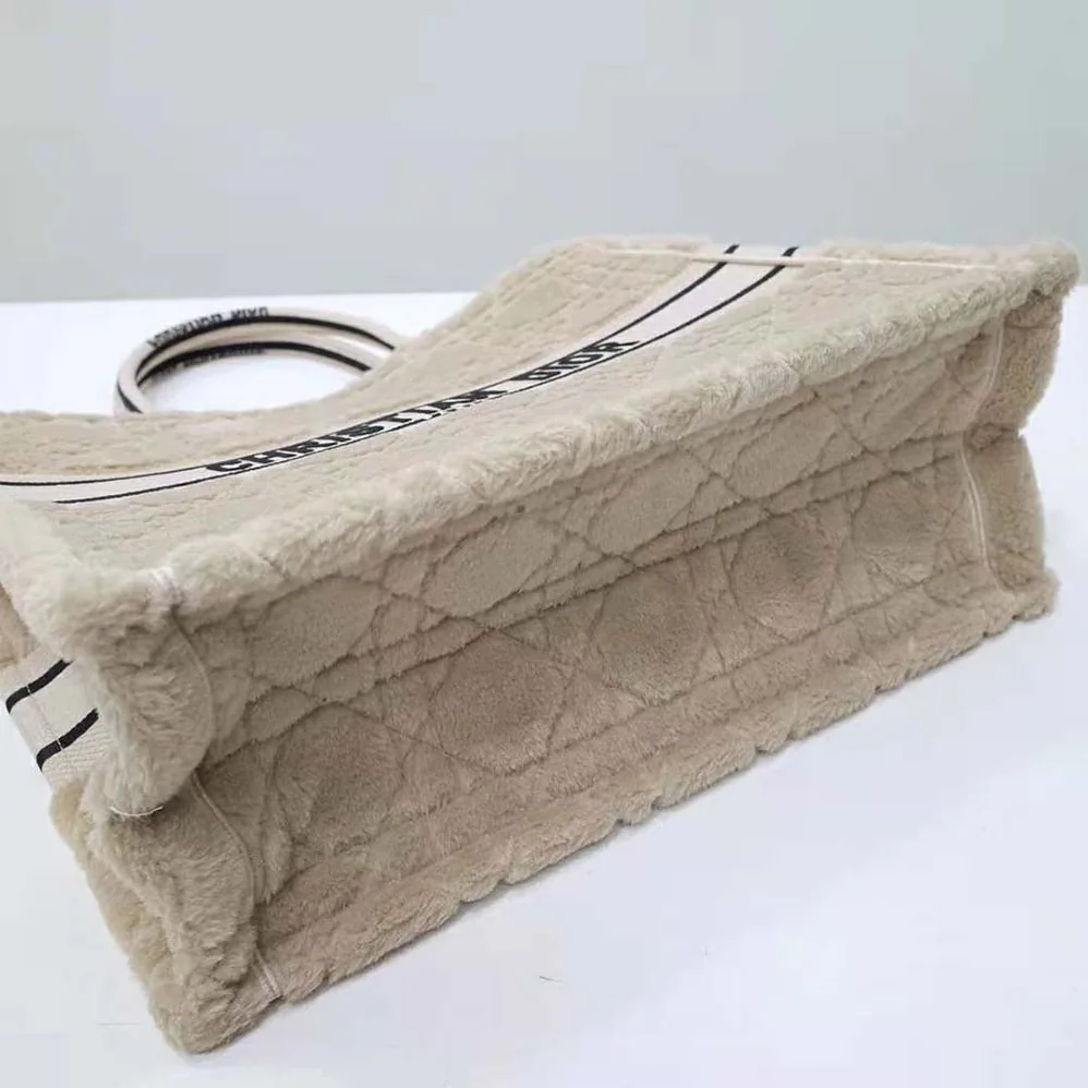 Dior Large Dior Book Tote Beige Cannage Shearling for Women
