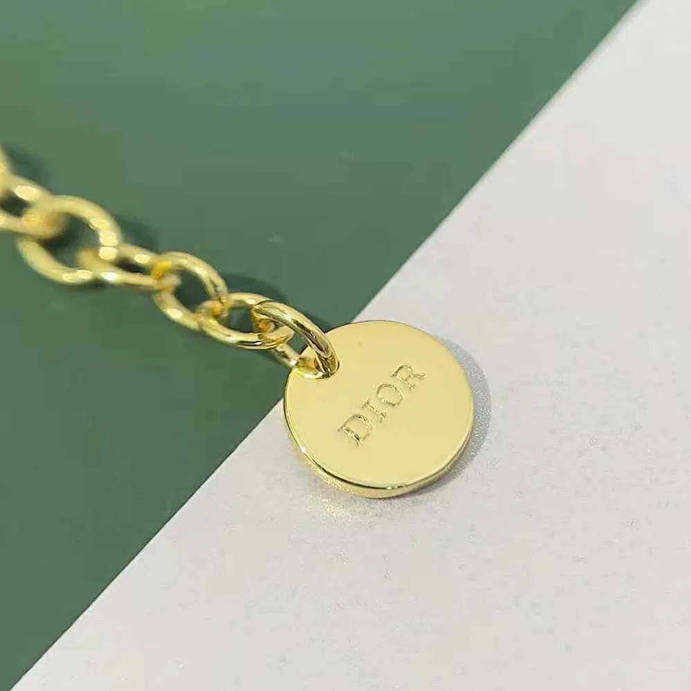 Dior Petit CD Necklace Gold-Finish Metal with a White Resin Pearl and White Crystals for Women Dior Petit CD Necklace Gold-Finish Metal with a White Resin Pearl and White Crystals for Women
