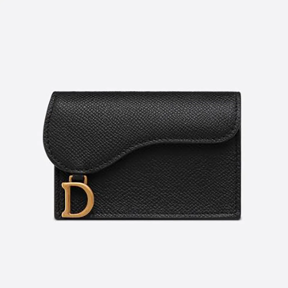 Dior Saddle Flap Card Holder Black Grained Calfskin for Women Dior Saddle Flap Card Holder Black Grained Calfskin for Women