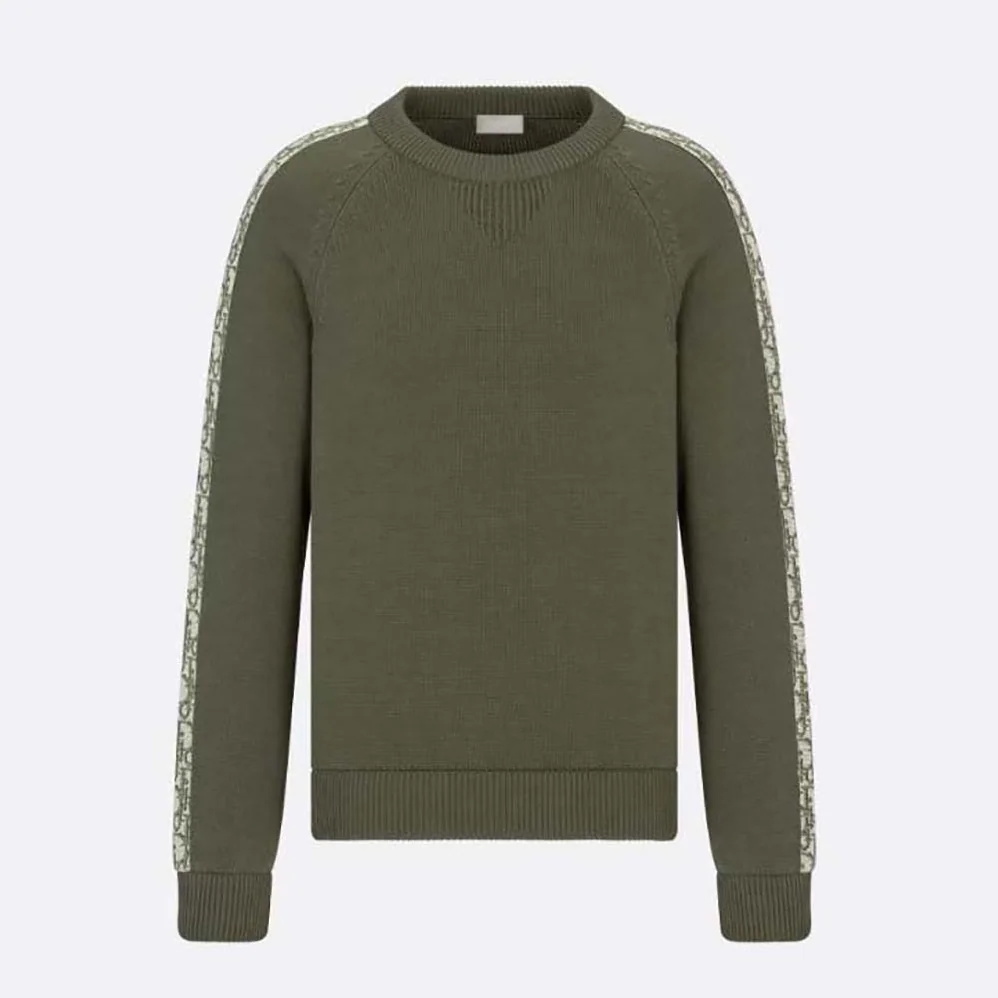 Dior Sweater with Dior Oblique Inserts Khaki Cotton Jersey for Men