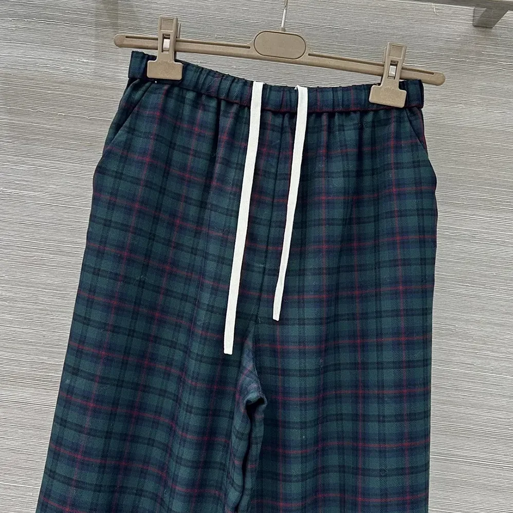 Miu Miu Plaid Pants with Embroidered Logo for Women Miu Miu Plaid Pants with Embroidered Logo for Women