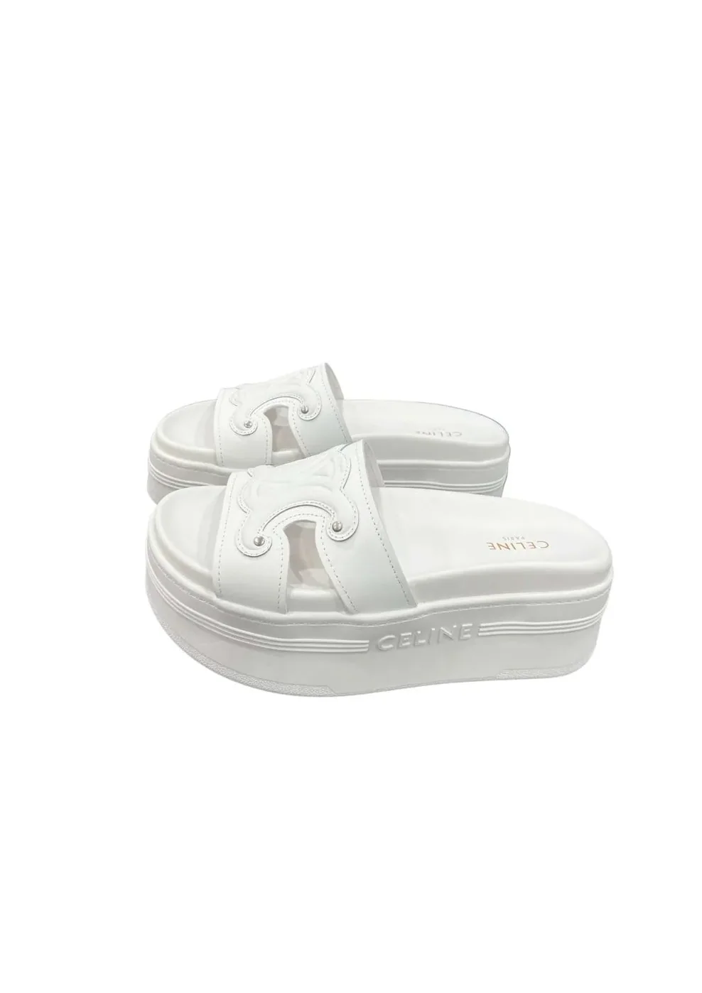 Celine Triomphe Block Slide White Celine Triomphe Block Slide White
