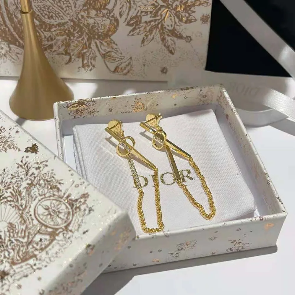 Dior Petit CD Earrings Gold-Finish Metal and Silver for Women in Tone Crystals