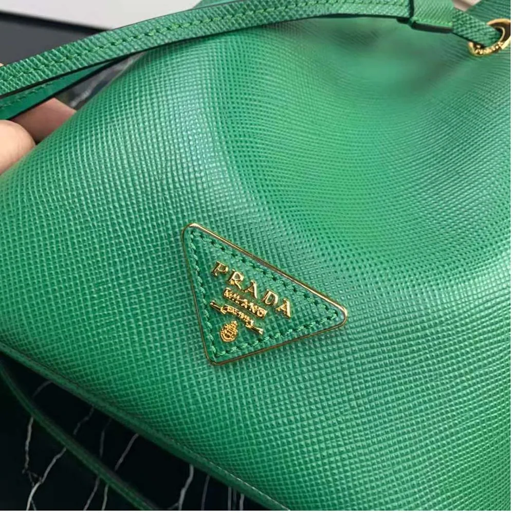 Prada Saffiano Leather Bucket Bag for Women in Green Prada Saffiano Leather Bucket Bag for Women in Green