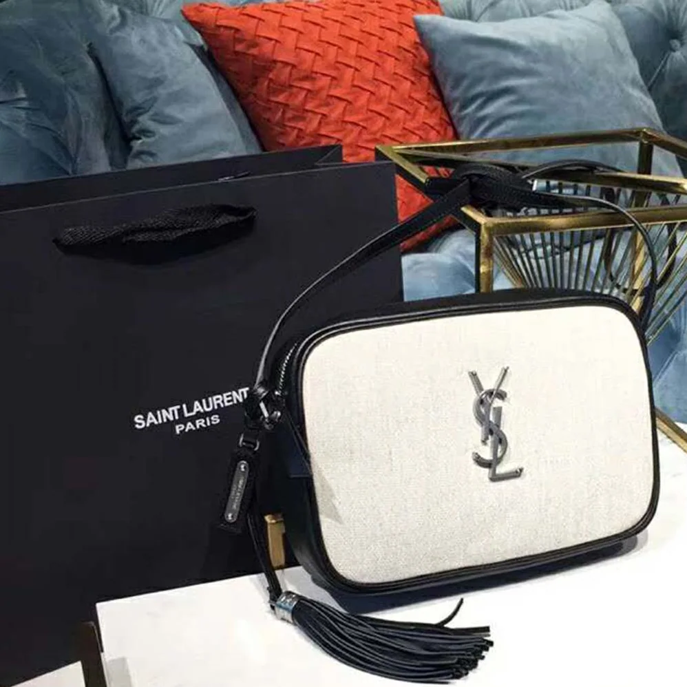 Saint Laurent YSL Lou Camera Bag Linen Canvas Leather for Women