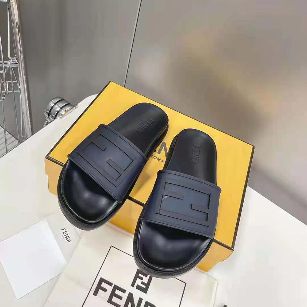 Fendi Baguette Slides Blue Rubber Slides for Men Fendi Baguette Slides Blue Rubber Slides for Men