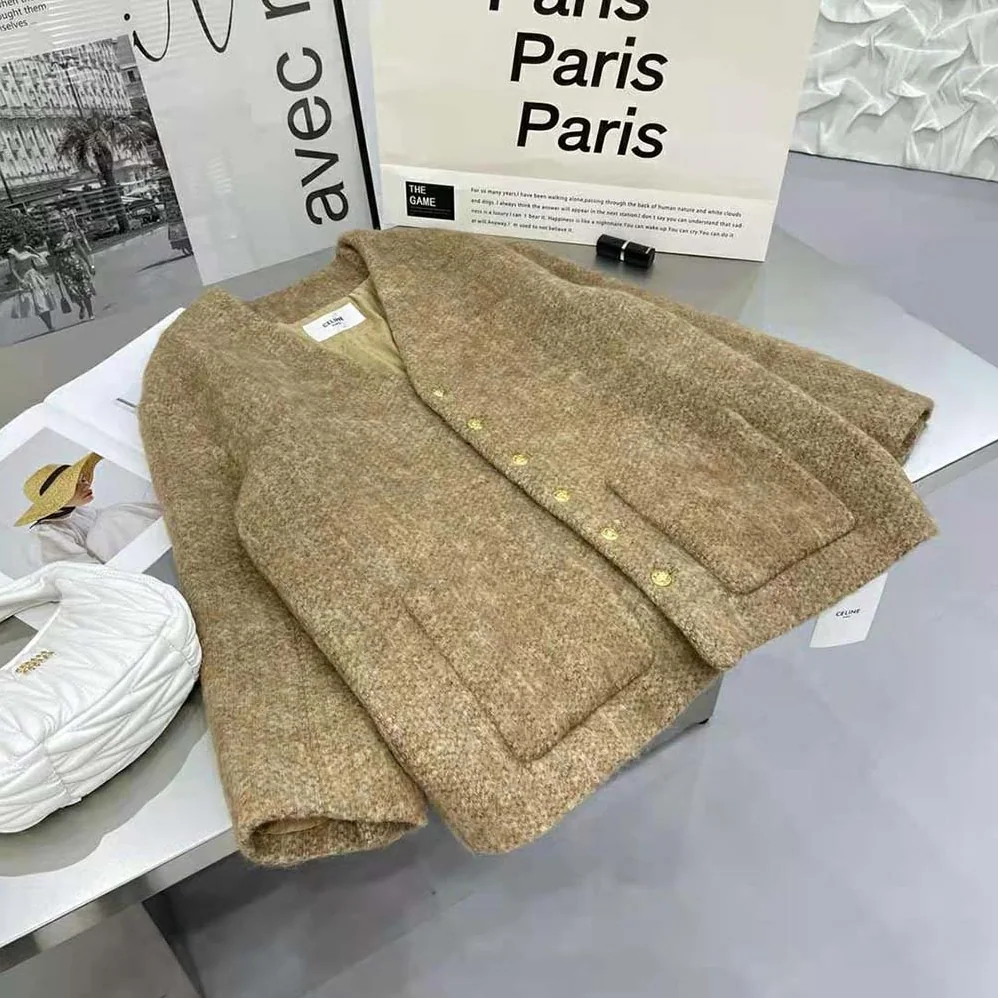 Celine Oversized Cardigan in Alpaca Wool for Women in Brown