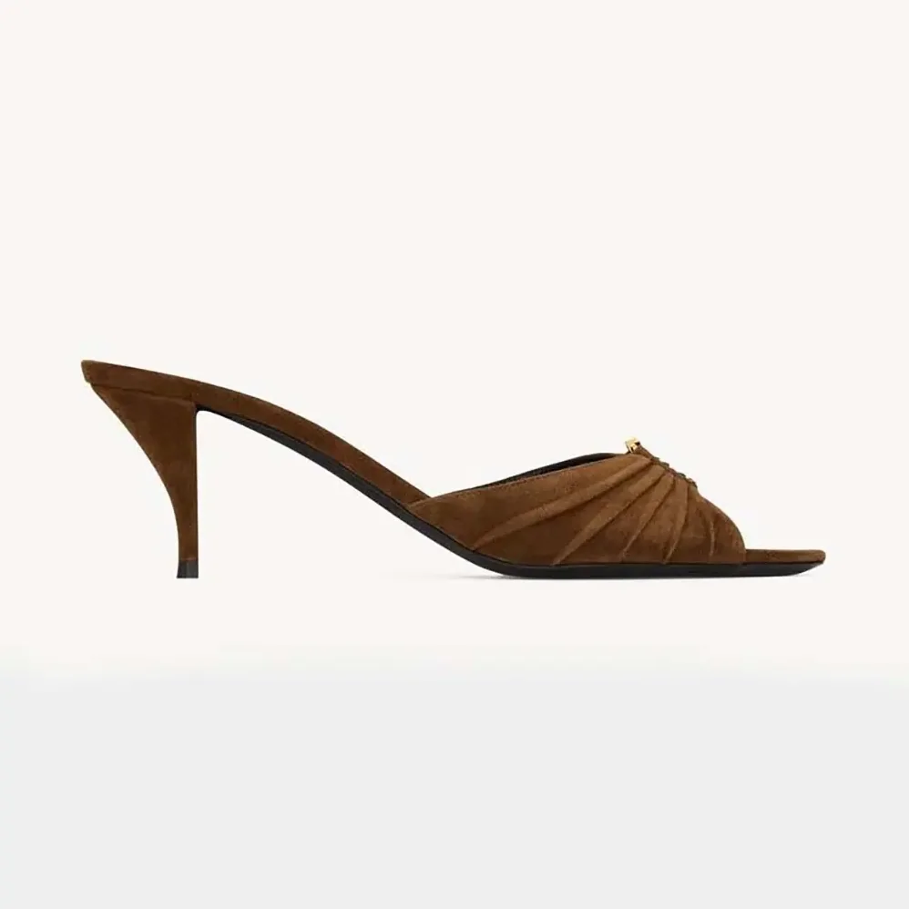Saint Laurent YSL Babylone Mules In Suede Dark Brown for Women Saint Laurent YSL Babylone Mules In Suede Dark Brown for Women