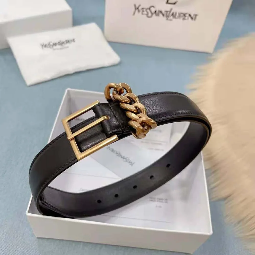 Saint Laurent YSL Chain-loop Narrow Belt with Square Buckle in Suede for Women Saint Laurent YSL Chain-loop Narrow Belt with Square Buckle in Suede for Women