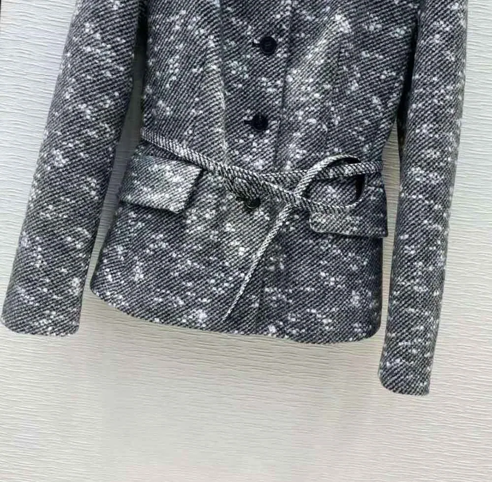 Dior Fitted Hooded Jacket Black and White Technical Wool Tweed and Silk for Women