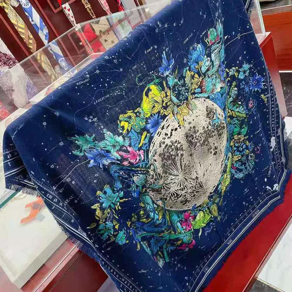 Dior Zodiac Square Scarf Navy Blue Silk Twill for Women