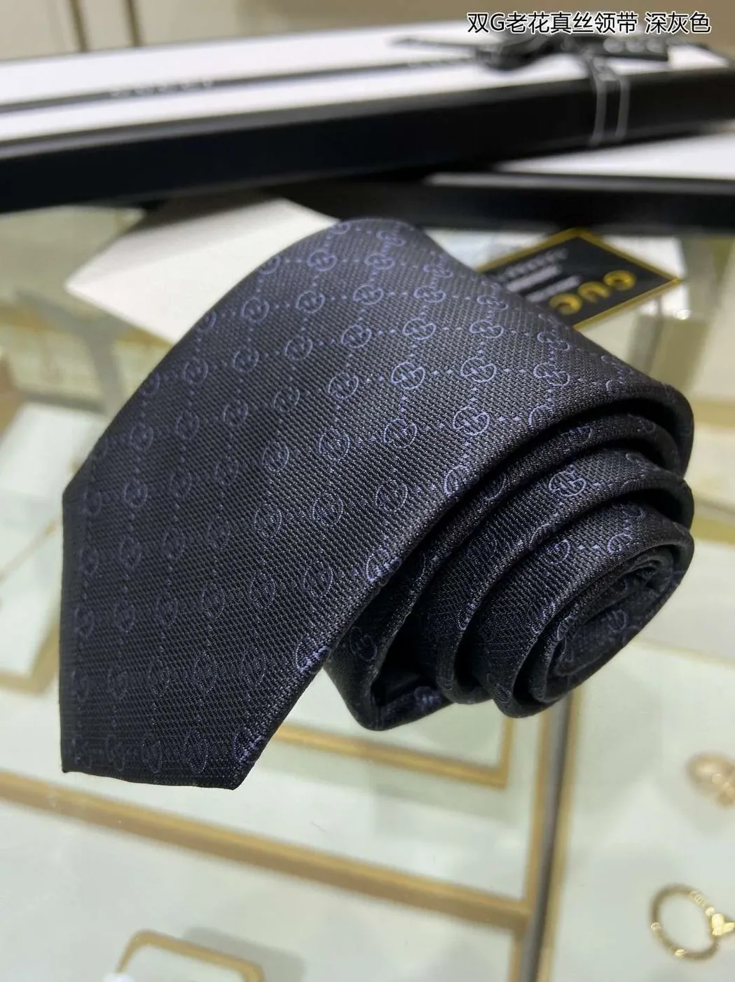 Gucci GG Pattern Silk Tie Black GG for Men Gucci GG Pattern Silk Tie Black GG for Men