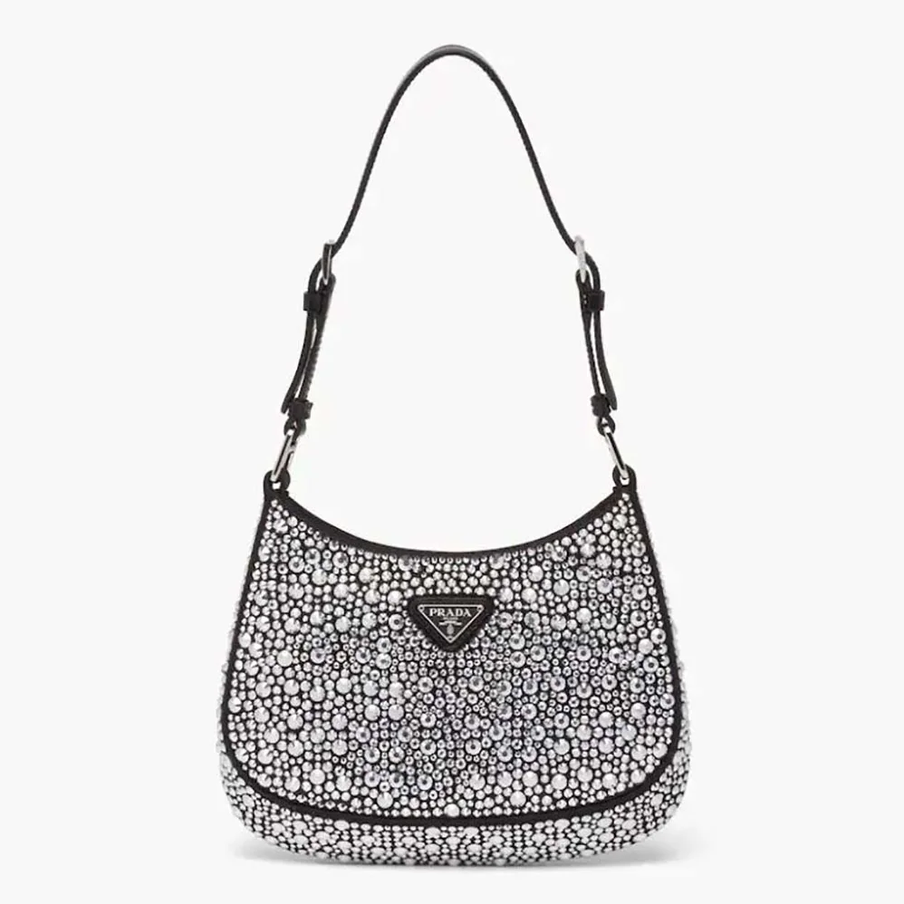 Prada Cleo Satin Bag with Appliques for Women in Black