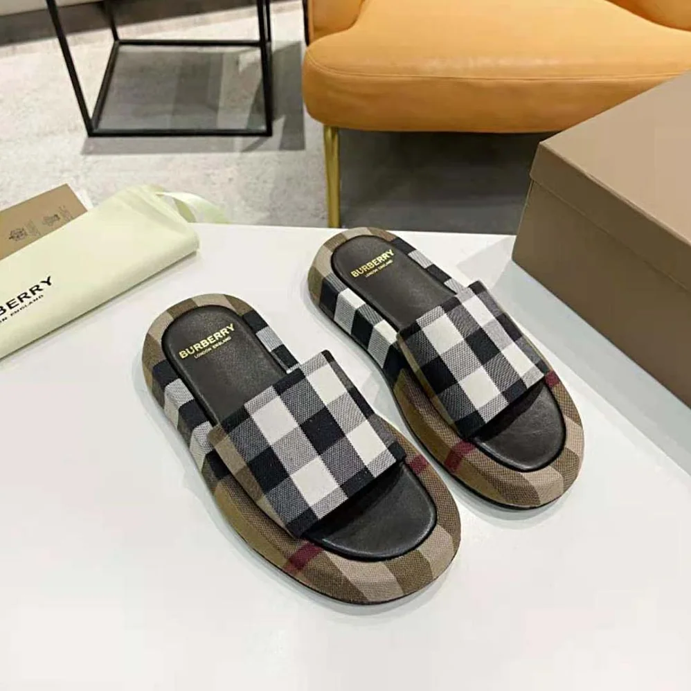 Burberry Check Cotton Slides Containing Organic Cotton for Women in Brown