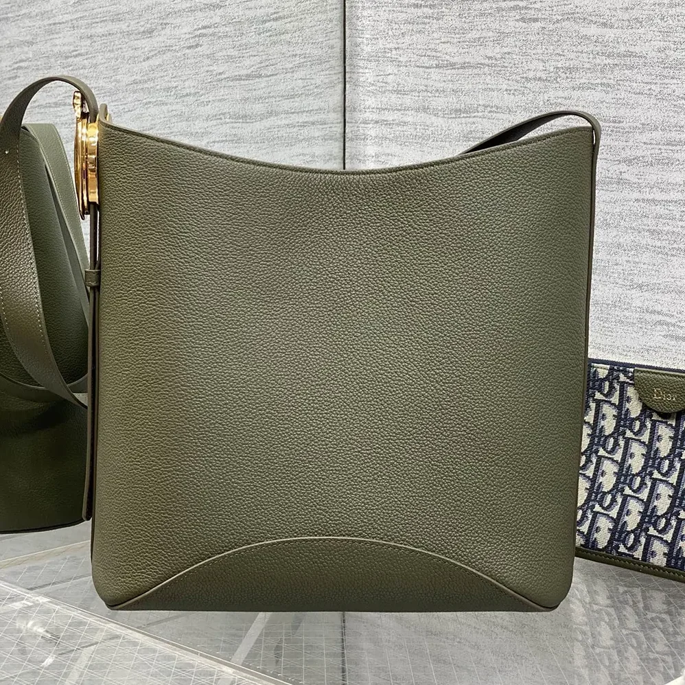 Dior Medium Dior Médaillon Bucket Bag Khaki Grained Calfskin for Women