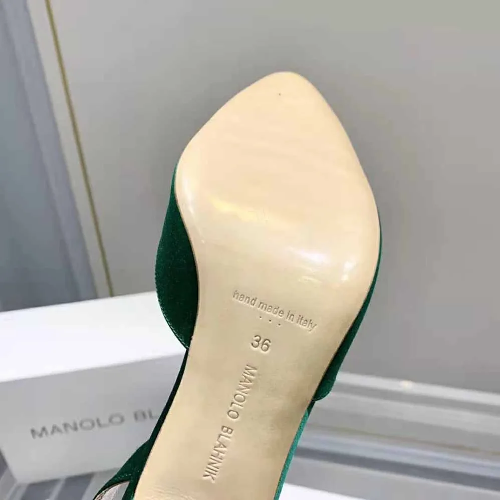 Manolo Blahnik Green Satin Jewel Buckle Slingback Pumps for Women Manolo Blahnik Green Satin Jewel Buckle Slingback Pumps for Women
