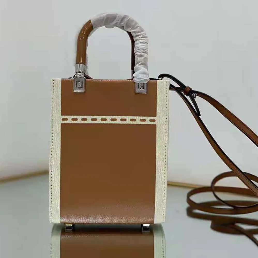 Fendi Mini Sunshine Shopper Brown Patent Leather and Canvas Mini for Women in Bag