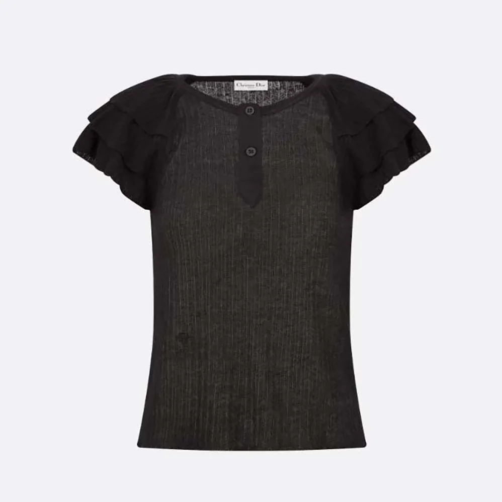 Dior Frilled Top Black Linen Knit for Women Dior Frilled Top Black Linen Knit for Women
