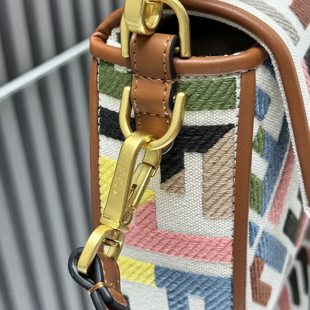 Fendi Baguette Canvas Bag with Multicolor FF Embroidery for Women