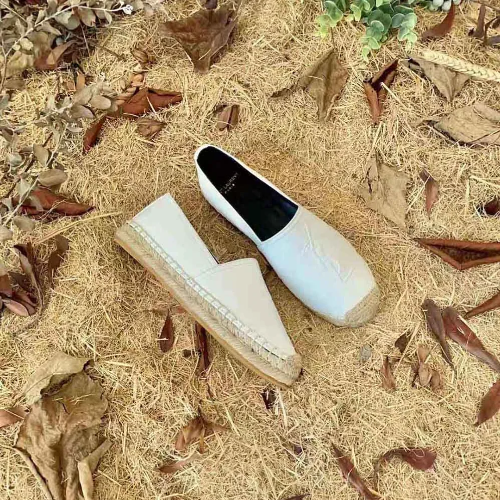 Saint Laurent YSL Monogram Espadrilles in Lambskin for Women in White