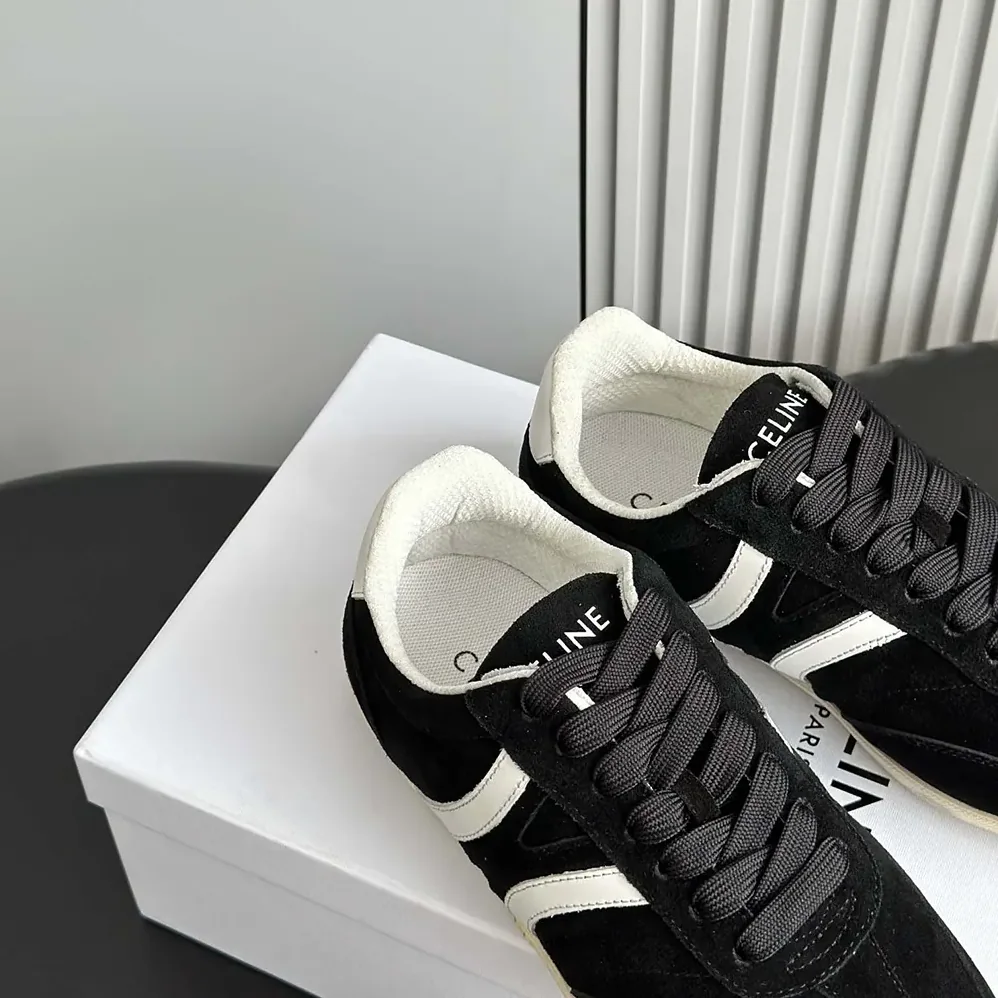 Celine Jogger Low Lace up Sneaker with Triomphe in Suede Calfskin for Unisex in Black