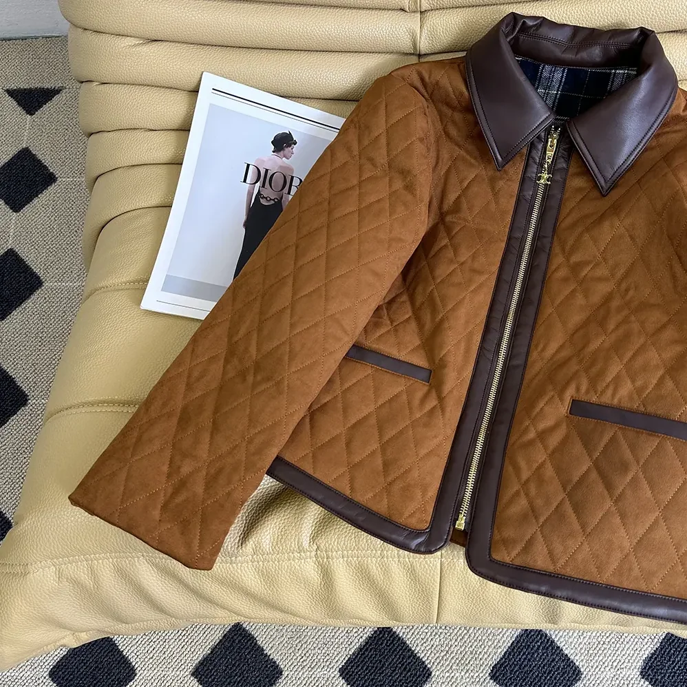 Celine Quilted Jacket In Suede for Women in Brown Celine Quilted Jacket In Suede for Women in Brown