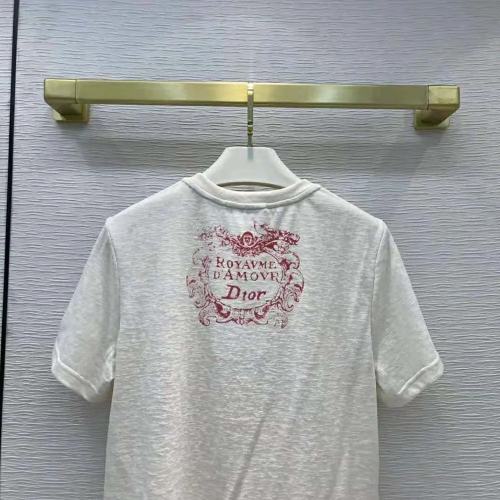 Dior Dioramour T-shirt Ecru D-Royaume D Amour Cotton Jersey and Linen for Women
