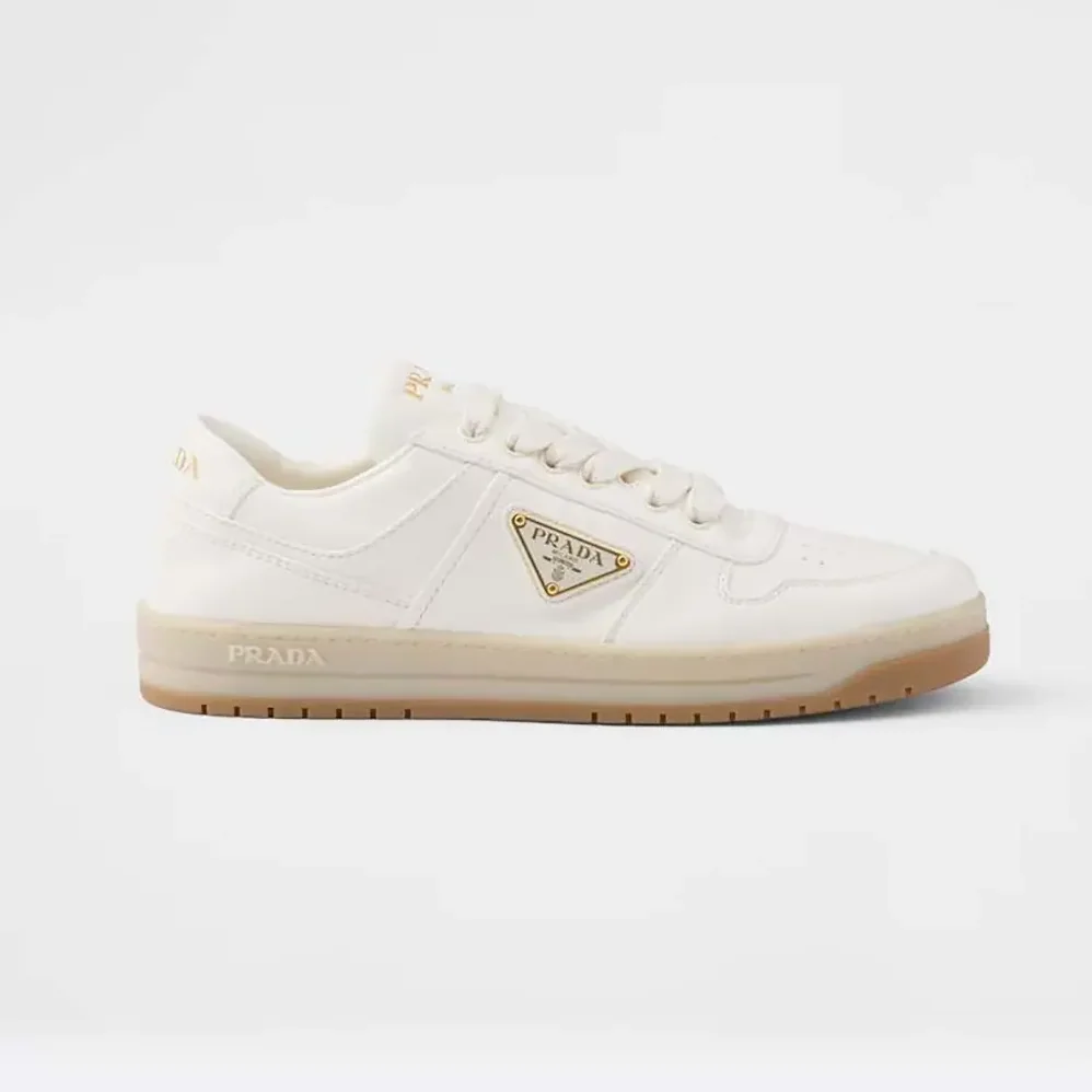 Prada Downtown Nappa Leather Sneakers for Unisex in White Prada Downtown Nappa Leather Sneakers for Unisex in White