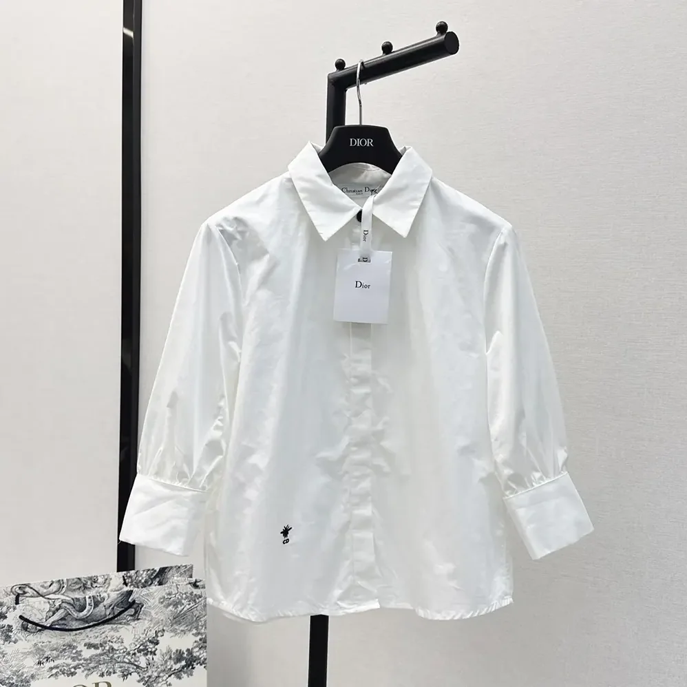 Dior Blouse with Puff Sleeves White Cotton Poplin for Women