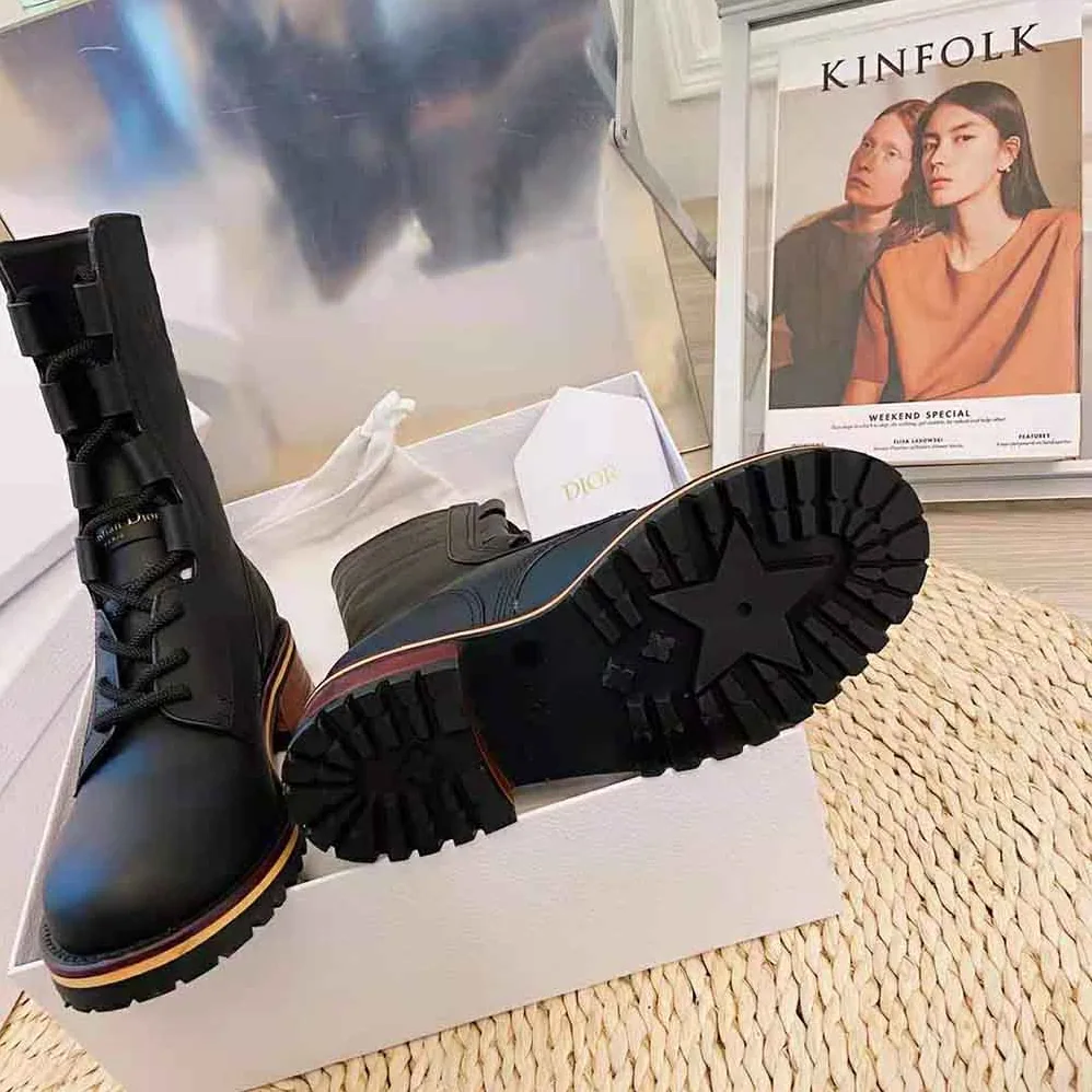 Dior Quest Boot Black Embossed Calfskin for Women