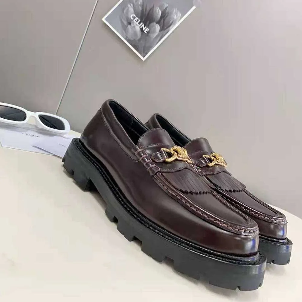 Celine Margaret Loafer with Triomphe Chain in Polished Bull for Women in Maroon Celine Margaret Loafer with Triomphe Chain in Polished Bull for Women in Maroon