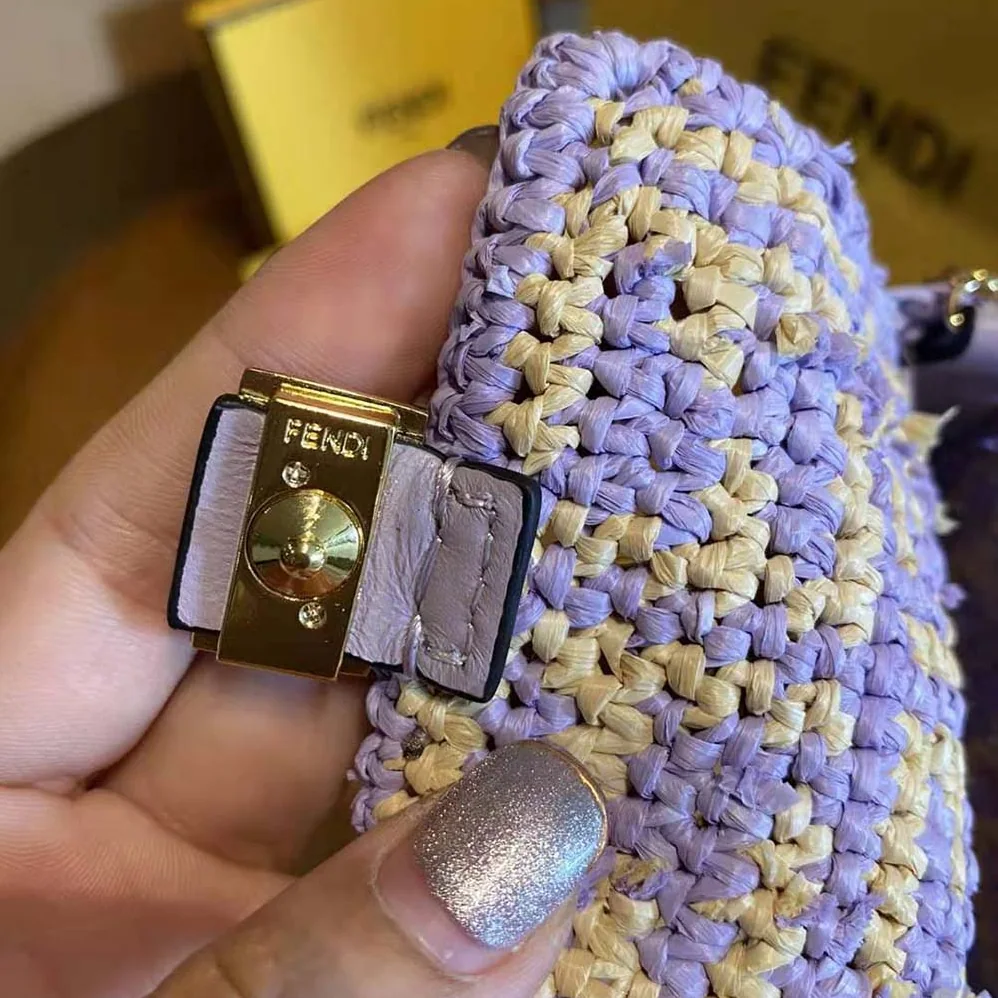 Fendi Nano Baguette Charm Lilac Raffia Charm for Women Fendi Nano Baguette Charm Lilac Raffia Charm for Women