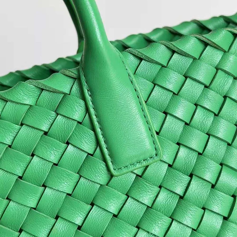 Bottega Veneta Mini Cabat Intreccio Leather Tote Bag with Detachable Strap for Women in Green Bottega Veneta Mini Cabat Intreccio Leather Tote Bag with Detachable Strap for Women in Green