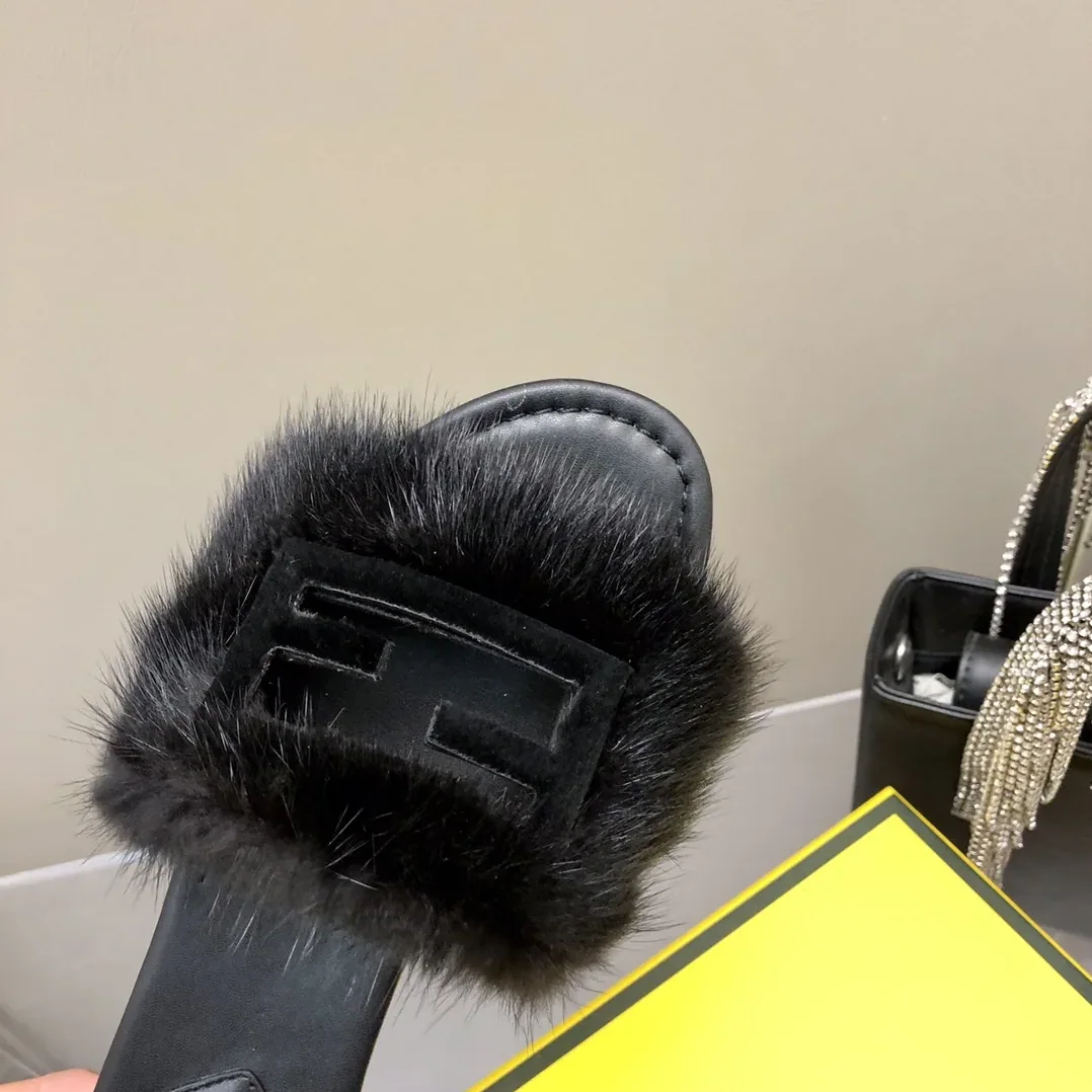 Fendi Black Mink Slides