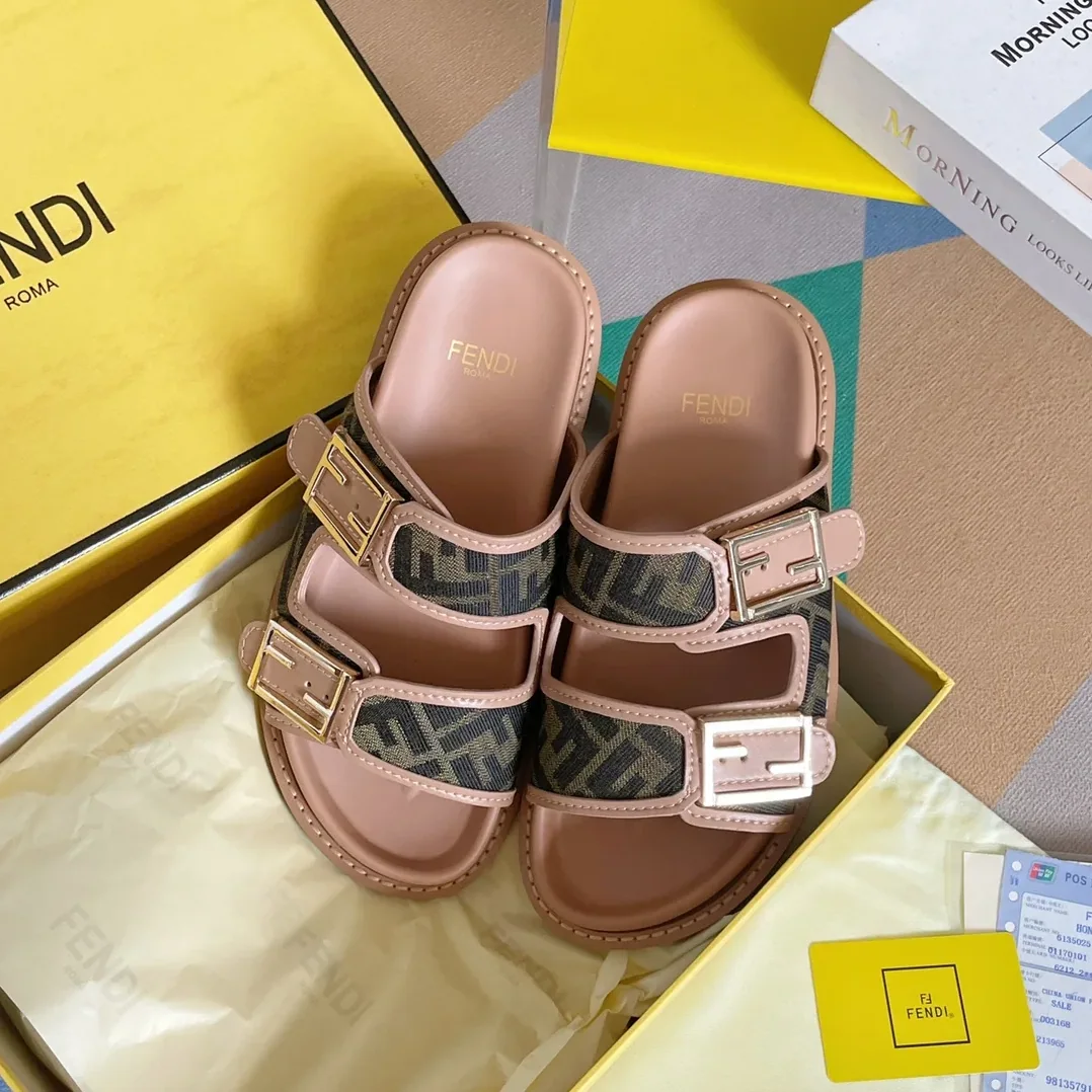 Fendi Feel Brown FF Fabric Slides 8X8326AEGVF1HHG