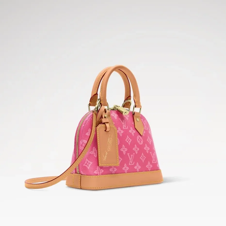 Louis Vuitton Alma BB Top Handle Bag / Monogram Origine Rose Ruban Gold Hardware