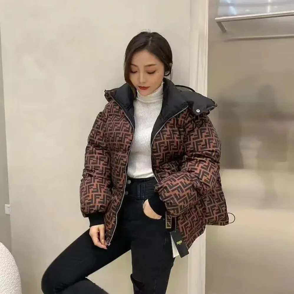 Fendi Down Jacket Brown FF Nylon Down Jacket for Women