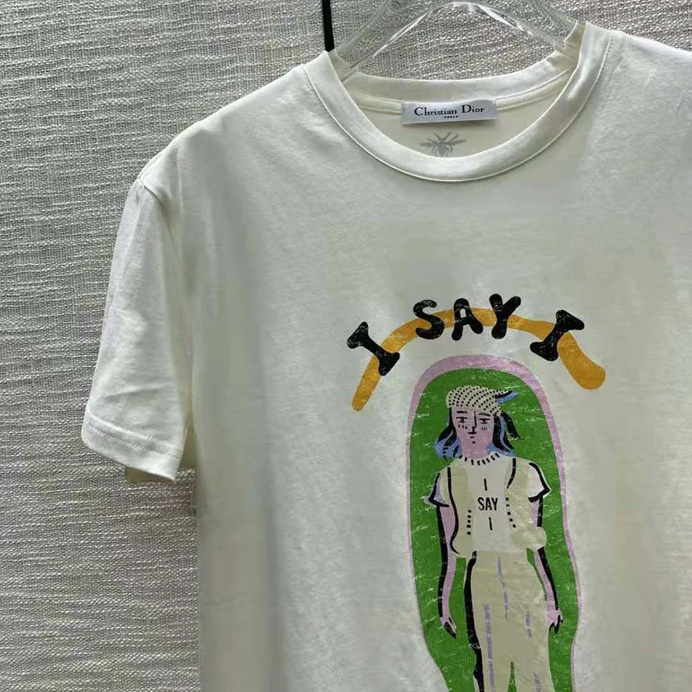 Dior ‘I Say I' T-shirt Ecru Cotton Jersey and Linen for Women