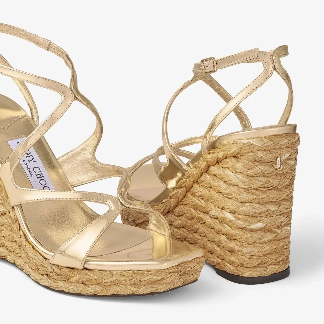 Jimmy Choo Ayla 110 Gold Metallic Wedge Gold AYLA110CUH Jimmy Choo Ayla 110 Gold Metallic Wedge Gold AYLA110CUH